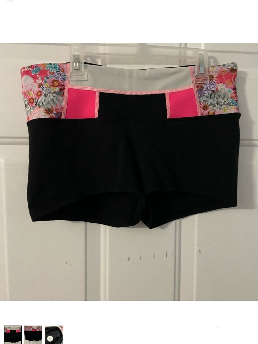 Women's Black & Pink Floral Foldover Waist Shorts